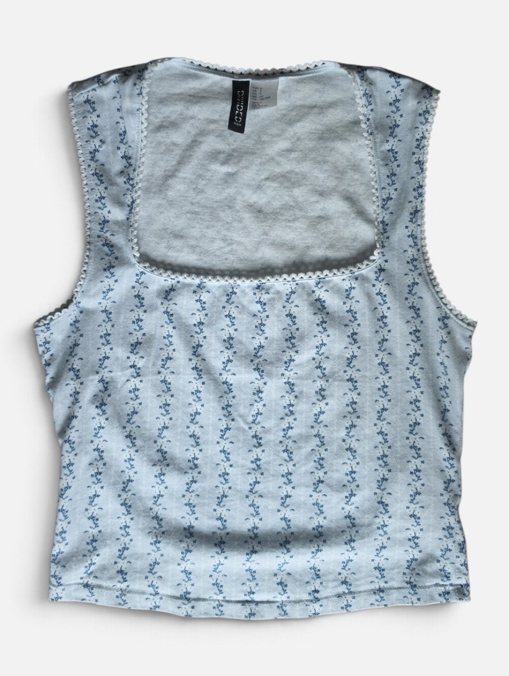H&M Light Blue Floral Square-Neck Tank-Size Small